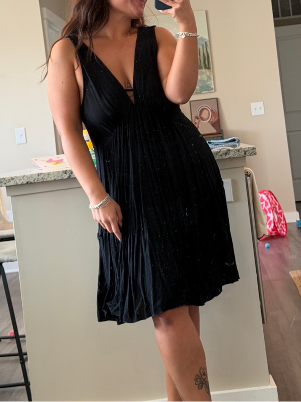 NWT Millibon Black Deep V-Neck Sleeveless Midi Dress